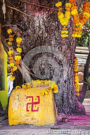 Swastika symbol in the temple Stock Photo