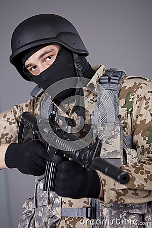 SWAT Commander with machine gun Stock Photo