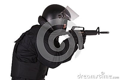 SWAT officer in black uniform Stock Photo