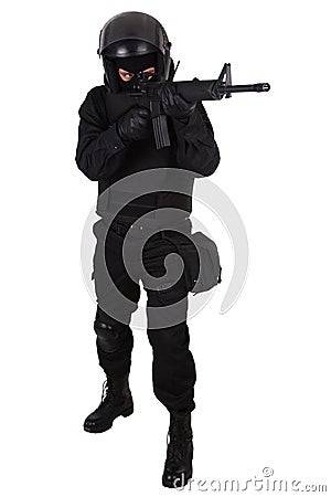 SWAT officer in black uniform Stock Photo