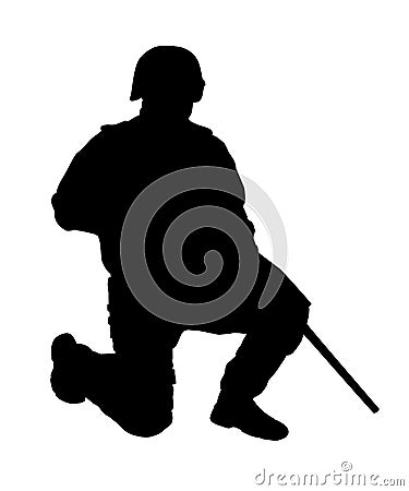 SWAT sniper standing on one knee vector silhouette Vector Illustration