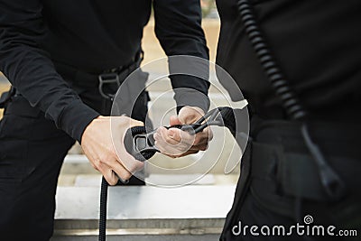 SWAT Team With Climbing Equipment Stock Photo