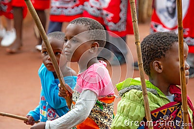 Swazi children in a traditional village Editorial Stock Photo