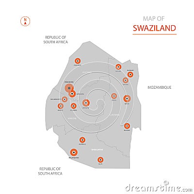 Swaziland map with administrative divisions. Vector Illustration