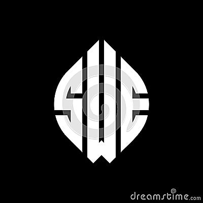 SWE circle letter logo design with circle and ellipse shape. SWE ellipse letters with typographic style. The three initials form a Vector Illustration