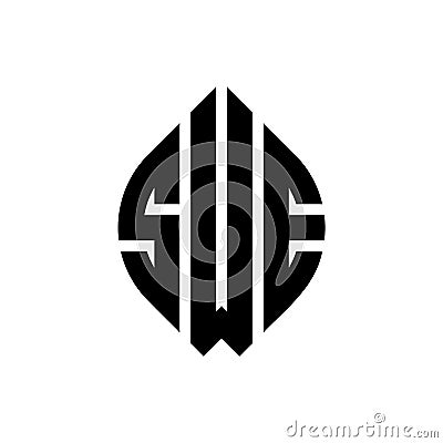 SWE circle letter logo design with circle and ellipse shape. SWE ellipse letters with typographic style. The three initials form a Vector Illustration