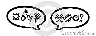 Swearing speech bubble censored with symbols. Hand drawn swear words in text bubbles to express exclamation and harsh Vector Illustration