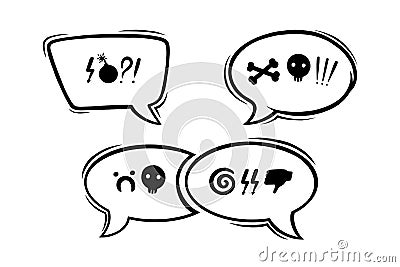 Swearing speech bubbles censored with symbols. Hand drawn swear words in text bubbles to express dissatisfaction and bad Vector Illustration