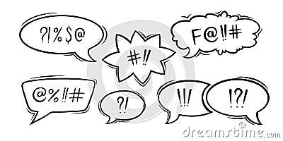 Swearing speech bubbles censored with symbols. Hand drawn swear words in text bubbles to express exclamation and harsh Vector Illustration