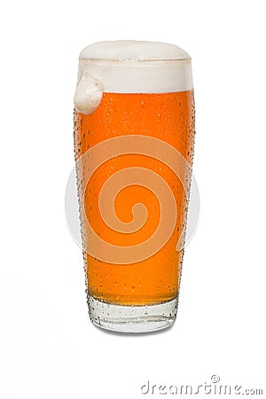 Sweated Craft Pub Beer Glass with Dollop of Foam on Side of Glass 2 Stock Photo