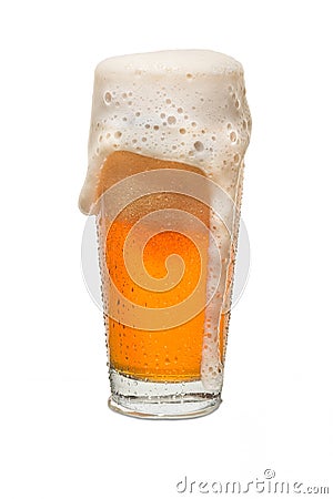 Sweated Craft Pub Beer Glass Overflowing with Beer 2 Stock Photo