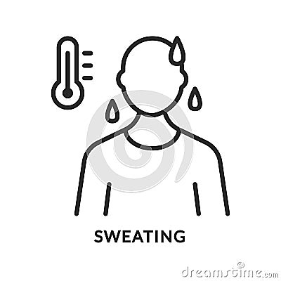 Sweating flat line icon. Vector illustration anxiety person and high temperature, fever Vector Illustration