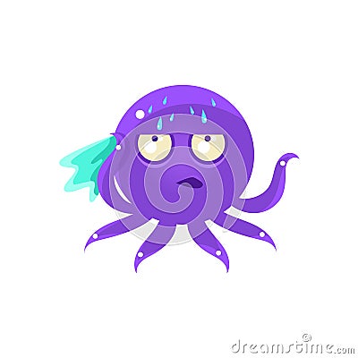 Sweating Funny Octopus Emoji Vector Illustration