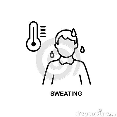 Sweating flat line icon. Vector illustration anxiety person and high temperature, fever Vector Illustration