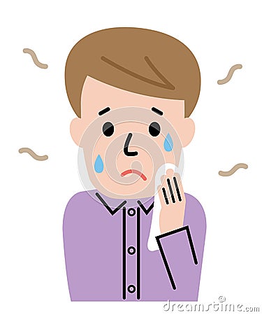 Sweating young man wiping his face. simple cute character cartoon illustration Vector Illustration