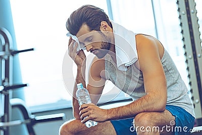 Sweaty after great work out. Stock Photo