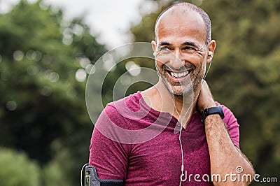 Sweaty man resting after exercise Stock Photo