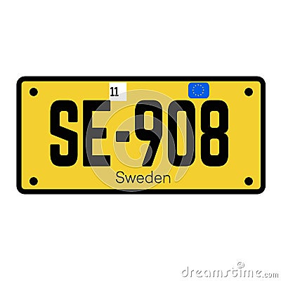 Sweden automobile license plate on white background Vector Illustration