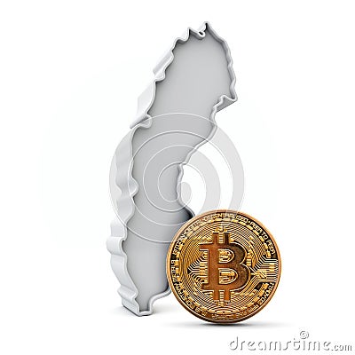 Sweden bitcoin background. Cryptocurrency coin with map. 3D Rendering Stock Photo