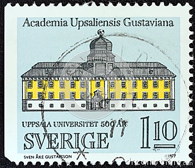 SWEDEN - CIRCA 1977: A stamp printed in Sweden shows Gustavianum, Uppsala University, circa 1977. Editorial Stock Photo