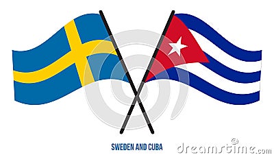 Sweden and Cuba Flags Crossed And Waving Flat Style. Official Proportion. Correct Colors Vector Illustration