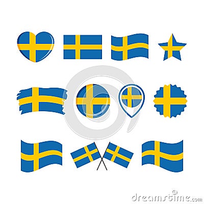 Sweden flag icon set vector isolated on a white background Vector Illustration