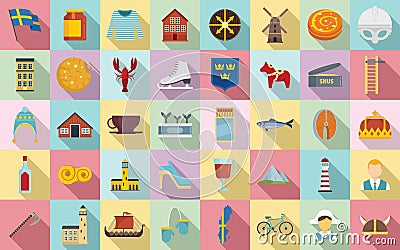 Sweden icons set, flat style Vector Illustration