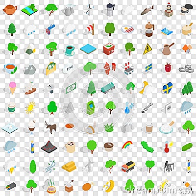 100 sweden icons set, isometric 3d style Vector Illustration