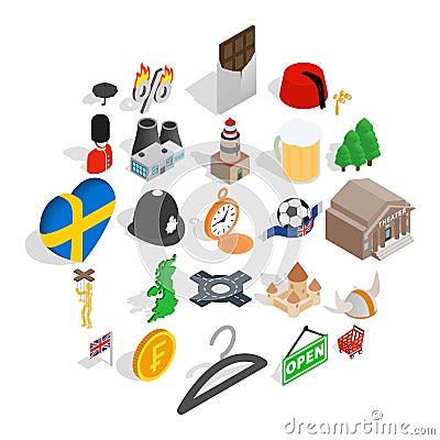 Sweden icons set, isometric style Vector Illustration