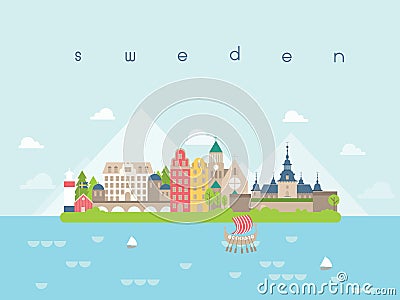 Sweden Landmarks Travel and Journey Vector Vector Illustration