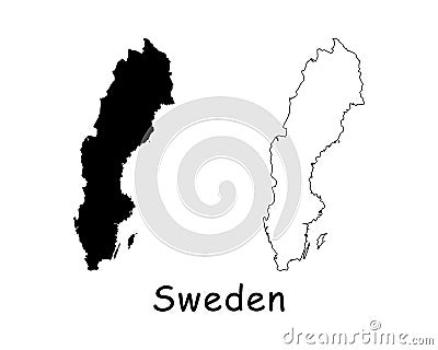 Sweden Country Map. Black silhouette and outline isolated on white background. EPS Vector Vector Illustration