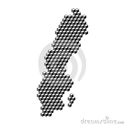 Sweden map from 3D black cubes isometric abstract concept, square pattern, angular geometric shape. Vector illustration Vector Illustration