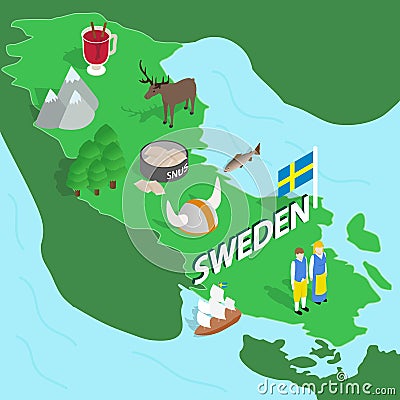 Sweden map, isometric 3d style Vector Illustration