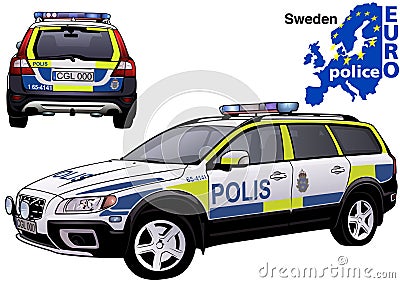 Sweden Police Car Vector Illustration