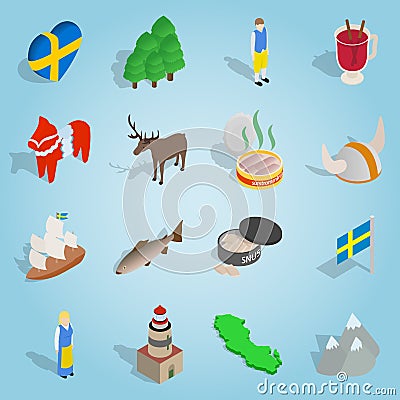 Sweden set icons, isometric 3d style Vector Illustration