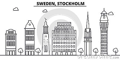 Sweden, Stockholm architecture line skyline illustration. Linear vector cityscape with famous landmarks, city sights Vector Illustration