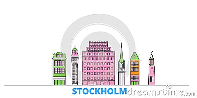 Sweden, Stockholm line cityscape, flat vector. Travel city landmark, oultine illustration, line world icons Vector Illustration