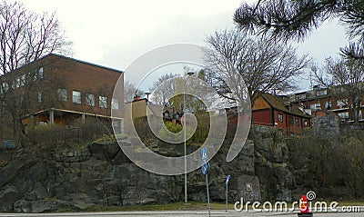 Sweden, Stockholm, granite rocks on Stadsgardsleden Editorial Stock Photo