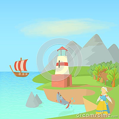 Sweden travel concept symbols, cartoon style Vector Illustration