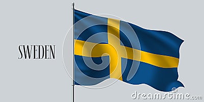 Sweden waving flag on flagpole vector illustration Vector Illustration