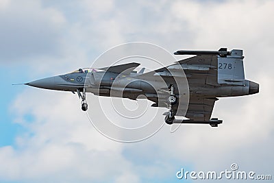 Swedish Air Force JAS 39C Gripen 39278 fighter jet display at RIAT Royal International Air Tattoo 2018 airshow Editorial Stock Photo