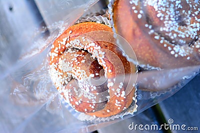 Swedish cinnamon bun, go fika de e klart Stock Photo