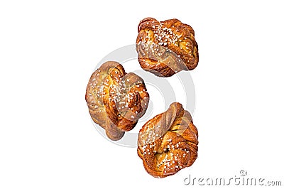Swedish cinnamon buns Kanelbullar. Isolated on white background, top view. Stock Photo
