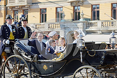 The swedish crown princess Victoria, princess Madelaine, prince Daniel and princess Estelle and price Oscar Bernadotte in a royal Editorial Stock Photo