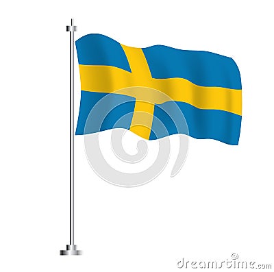 Swedish Flag. Isolated Wave Flag of Sweden Country Stock Photo