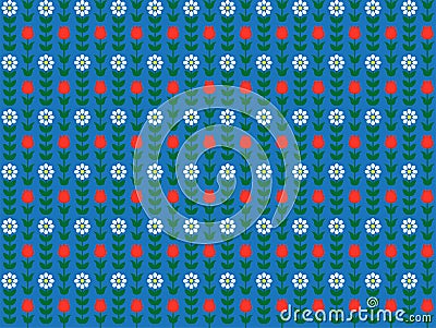 Swedish folk flowers on blue background design. Vector Illustration