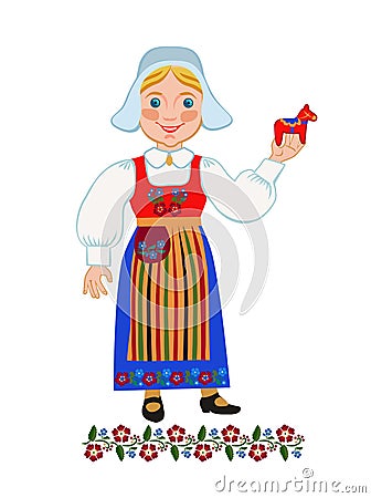 Swedish girl holding souvenir Vector Illustration