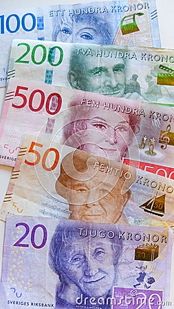 Swedish Krona banknotes SEK, money, currency of Sweden Editorial Stock Photo