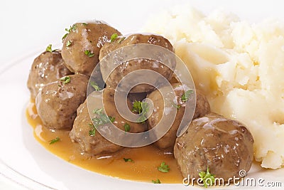 Swedish Meatballs with Mashed Potato Stock Photo