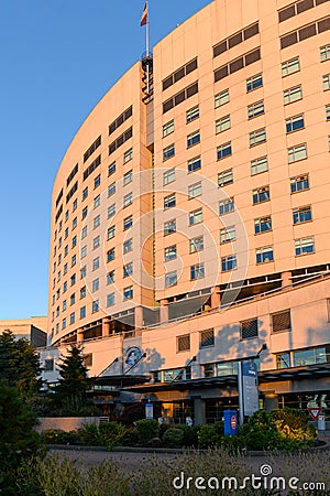 Swedish Medical Center main entrance at then Seattle First Hill Campus in dawn light Editorial Stock Photo